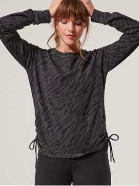 Pact Sweatshirt Women’s Sz. L Gray Organic Cotton Top Zebra Print Tie Sides